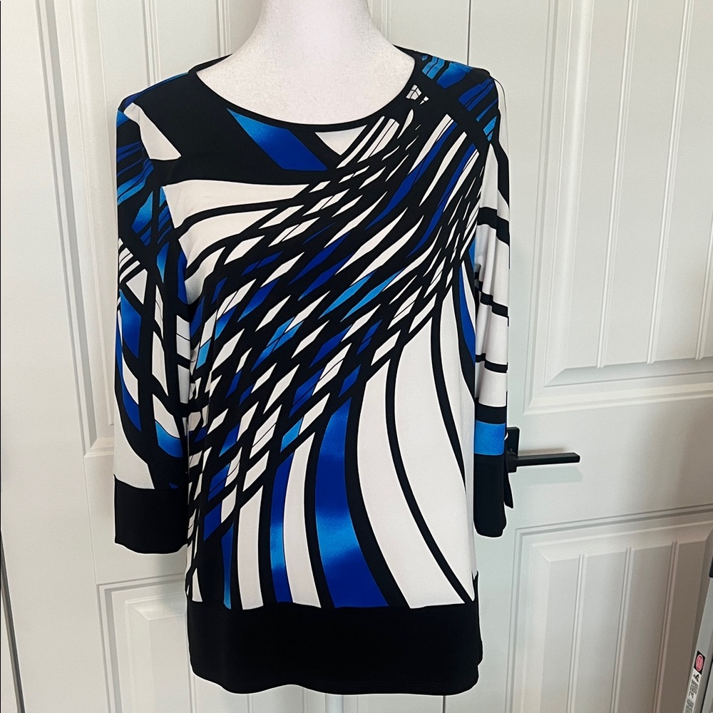 Bali Women's Top with‎ Blue and Black Abstract Design